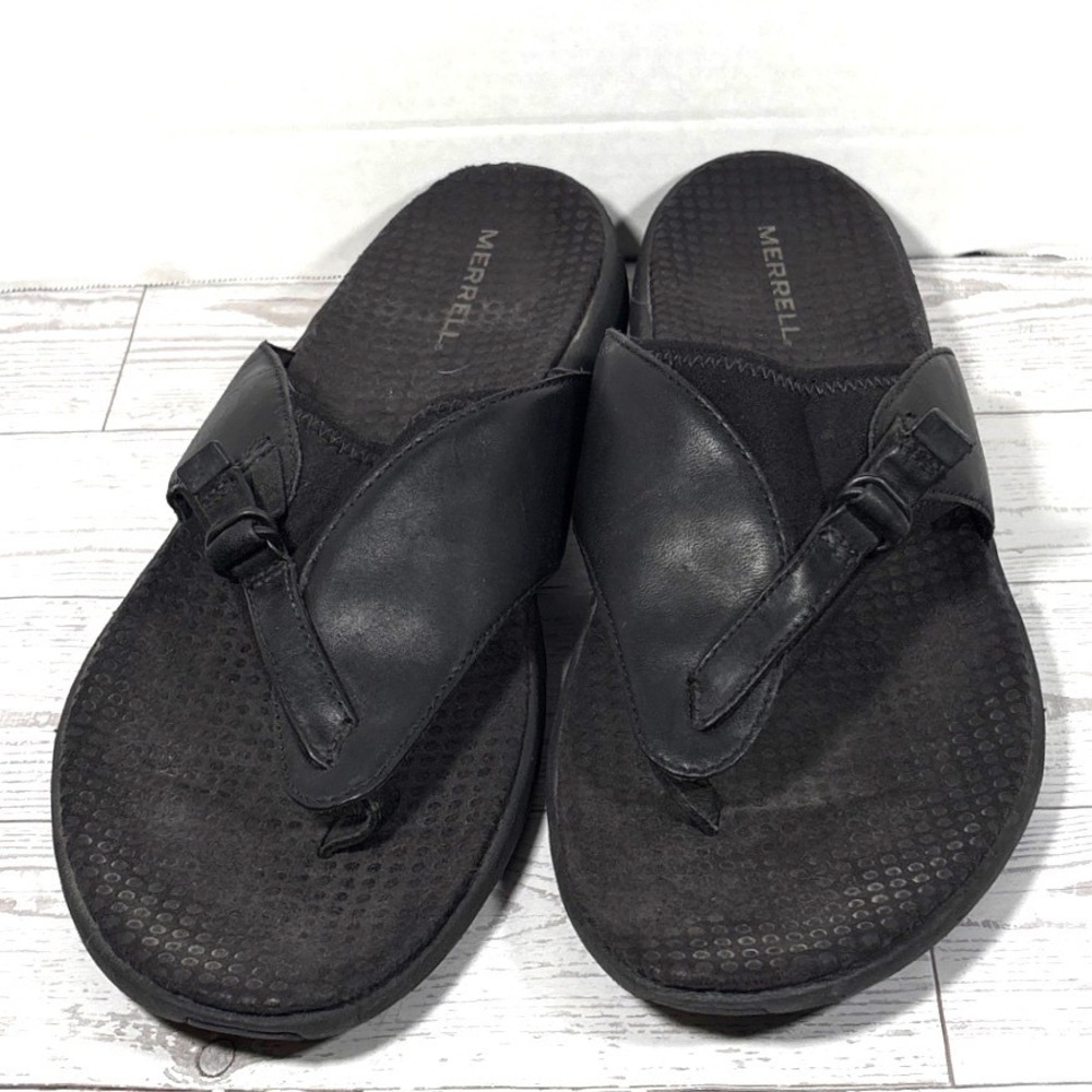 Merrell Gardena Thong Ebony Black Leather Performance Sandals Womens 10 J36626